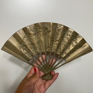 Vintage Brass 3D Etched Phoenix Oriental Fan